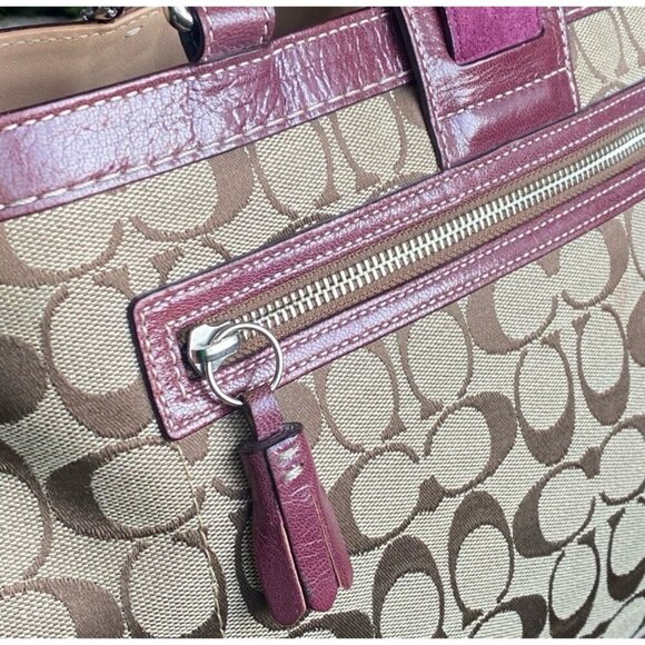 Vtg Coach Colorblock Beige/Purple Signature Canvas Demi Striped Tote, Suede Trim - Picture 6 of 7